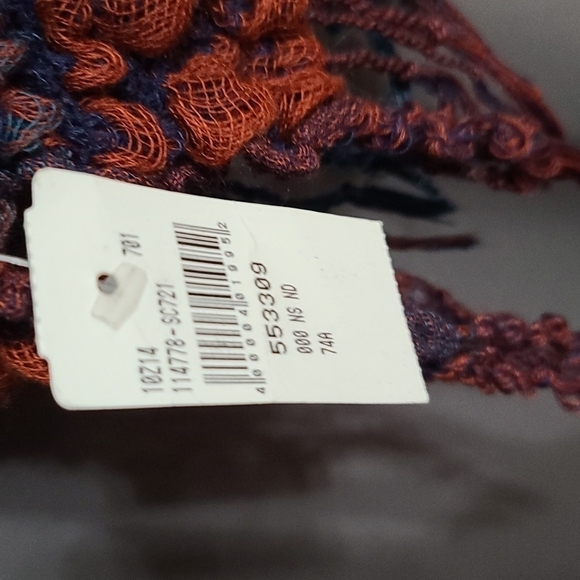 NWT Womens Patchwork Scarf Wrap 70x16 in. Navy Rust Teal Fringed - Picture 9 of 9